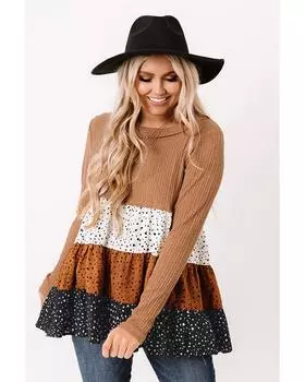 Azura Exchange Топ из струящейся ткани с оборками и ребристым узором XL коричневый