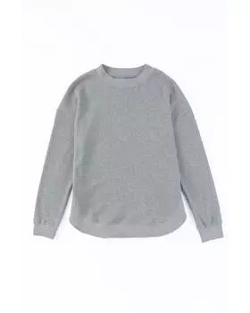 Azura Exchange Ribbed Trim Waffle Knit Top S серый