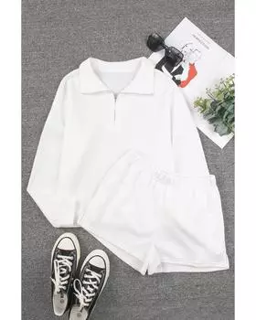 Azura Exchange Комплект из толстовки с застежкой-молнией и шорт с высокой талией XL белый