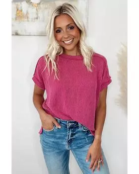 Azura Exchange Футболка розово-красного цвета с текстурированной вязкой и открытой строчкой S розы красного