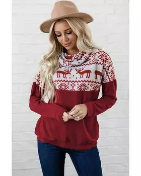 Azura Exchange Рождественский принт с принтом лося Cowl Neck Knit Top 2XL красный