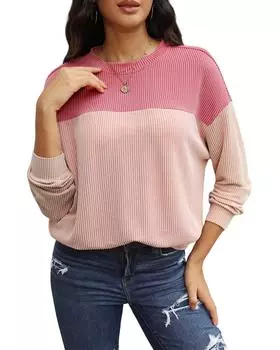 Azura Exchange Розовый цвет Блок Длинный рукав Ребристый свободный топ M розовый