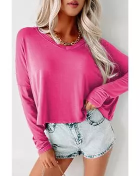 Azura Exchange Розовый Красный Свободный Топ с V-образным вырезом и длинными рукавами XL розы красного