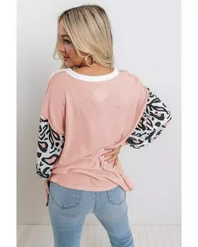 Azura Exchange Розовый леопардовый рукав вафельный трикотажный топ в стиле пэчворк S розовый