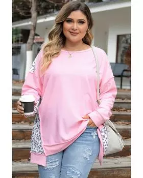 Azura Exchange Розовый леопардовый свитшот с открытыми швами и плетением больших размеров 1X розовый