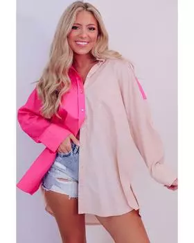 Azura Exchange Рубашка большого размера в стиле пэчворк с цветными блоками M розовый