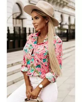 Azura Exchange Рубашка-футляр с длинными рукавами на пуговицах и абстрактным цветочным принтом XL зелёный