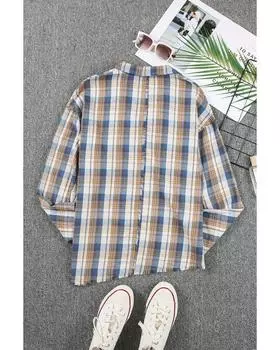 Azura Exchange Рубашка с асимметричными пуговицами и узором в клетку XL небесно-голубой