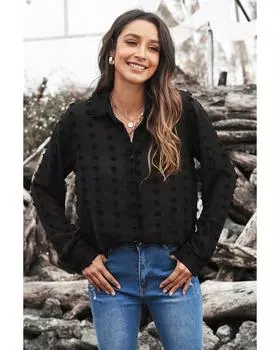 Azura Exchange Рубашка с длинным рукавом и пуговицами в горошек 2XL чёрный