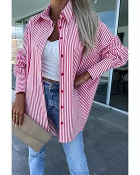 Azura Exchange Рубашка с длинными рукавами в полоску и принтом «епископ» S красный