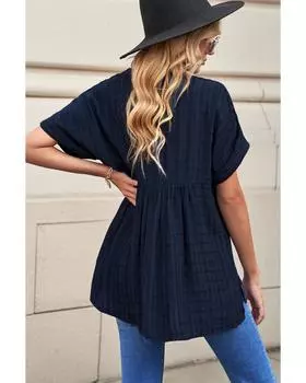 Azura Exchange Рубашка с короткими рукавами и V-образным вырезом с принтом в клетку M синий