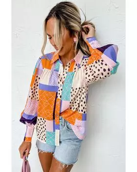 Azura Exchange Рубашка с манжетами на рукавах и пуговицами спереди, со смешанным принтом L разноцветный