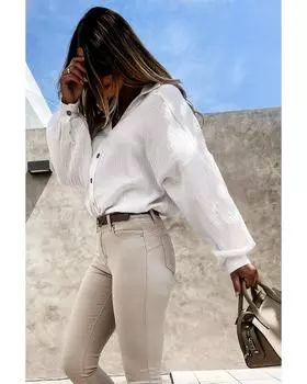 Azura Exchange Рубашка с манжетами, жатым воротником и V-образным вырезом 2XL белый