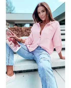 Azura Exchange Рубашка с мятой текстурой и отворачивающимися рукавами XL розовый
