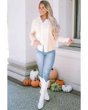 Azura Exchange Рубашка с необработанным краем и пуговицами L хаки