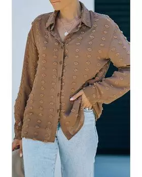 Azura Exchange Рубашка с пуговицами и узором в горошек 2XL коричневый