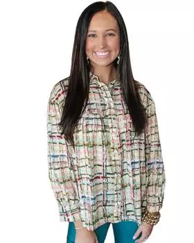 Azura Exchange Рубашка с разноцветным клетчатым узором и рукавами-фонариками на пуговицах S разноцветный