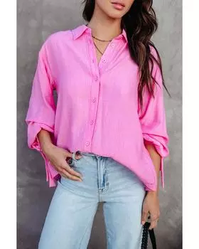 Azura Exchange Рубашка с разрезом сзади, завязывающимся узлом и пуговицами XL розовый