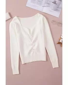 Azura Exchange Свитер с ребристым узором и вырезом в форме сердца XL бежевый