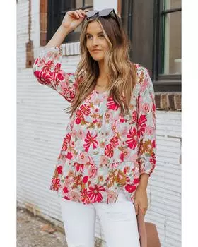 Azura Exchange Ruched V Neck Babydoll Blouse M красный