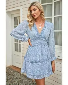 Azura Exchange Ruffle Detailing Open Back Floral Dress M небесно-голубой