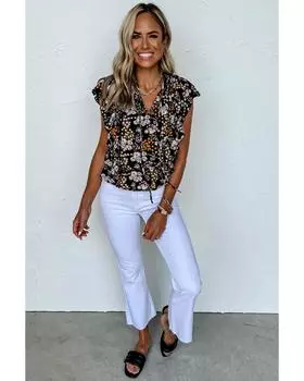 Azura Exchange Ruffle Drawstring V Neck Blouse S чёрный