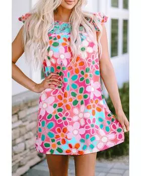 Azura Exchange Ruffle Short Sleeve Floral Babydoll Dress L разноцветный
