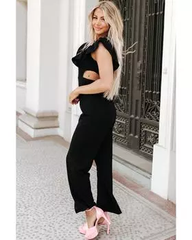 Azura Exchange Ruffle Sleeve High Waist Jumpsuit XL чёрный
