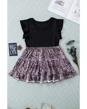 Azura Exchange Блузка с леопардовым принтом и рукавами-оборками M чёрный