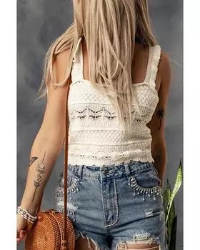 Azura Exchange Топ с рюшами и бретельками, связанный крючком L белый