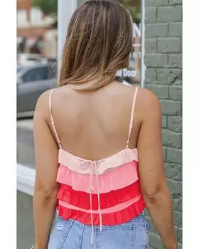 Azura Exchange Ruffle Tiered Spaghetti Straps Tank Top XL красный