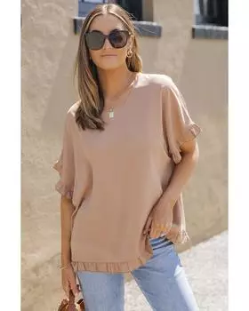 Azura Exchange Блузка оверсайз с оборками M хаки