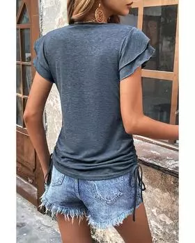 Azura Exchange Ruffle V Neck Drawstring Top L серый