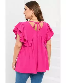 Azura Exchange Ruffle V Neck Tunic Top 3X розовый