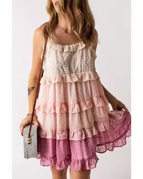 Azura Exchange Мини-платье с оборками и ярусами L розовый