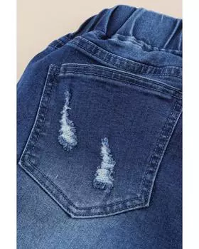 Azura Exchange Рваные джинсы с эластичной талией на шнурке M синий