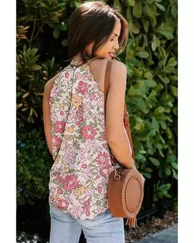 Azura Exchange Scalloped Round Neck Shift Tank Top L розовый