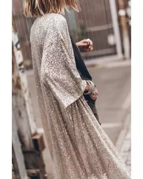 Azura Exchange Кимоно-пыльник с открытым передом и пайетками, рукав 3/4 L абрикосовый