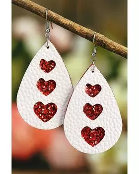 Azura Exchange Sequin Heart PU Leather Drop Earrings ONE SIZE белый