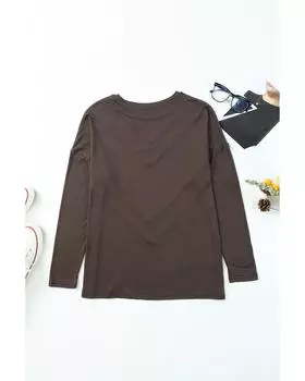 Azura Exchange Sequin Leopard Splicing Long Sleeve Top L коричневый