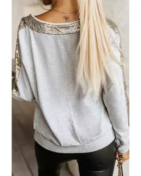 Azura Exchange Топ с V-образным вырезом и длинными рукавами в стиле пэчворк с пайетками XL хаки