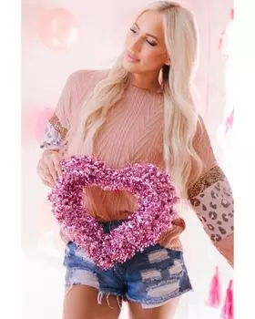 Azura Exchange Вязаный топ с пайетками и рукавами L розовый