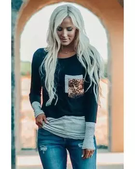 Azura Exchange Sequins Splicing Long Sleeve Top S серый