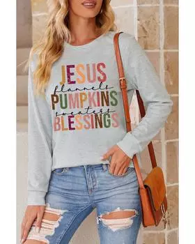 Azura Exchange Серая футболка с длинным рукавом с надписью «JESUS PUMPKINS BLESSINGS» S серый