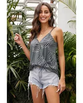 Azura Exchange Серый топ с принтом тропических растений S серый