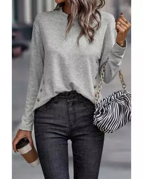 Azura Exchange Серый трикотажный топ с круглым вырезом и пуговицами по бокам L серый