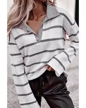 Azura Exchange Серый трикотажный топ с V-образным вырезом и полосками XL серый