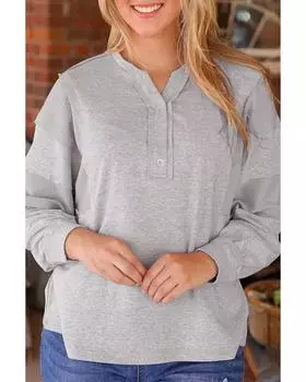 Azura Exchange Серый вафельный лоскутный топ с рукавами «летучая мышь» XL серый