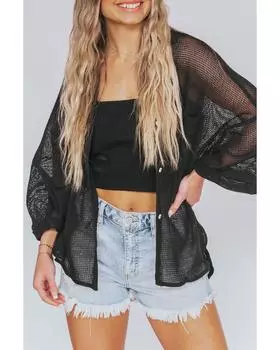 Azura Exchange Sheer Openwork Bracelet Sleeve Kimono L чёрный