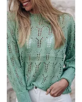 Azura Exchange Прозрачный свитер с ажурной вязкой M зелёный